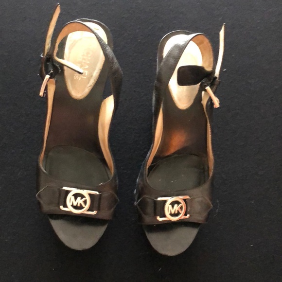 Black Michael Kors wedges Size 7 black leather with silver studs - Picture 1 of 6